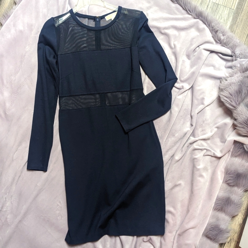 Michael Kors Navy Mesh Bodycon Long Sleeve Bodycon Dress - Size S - MAKE OFFER!